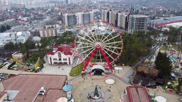 Aerial Ferris wheel Gorky Central Park in Kharkiv