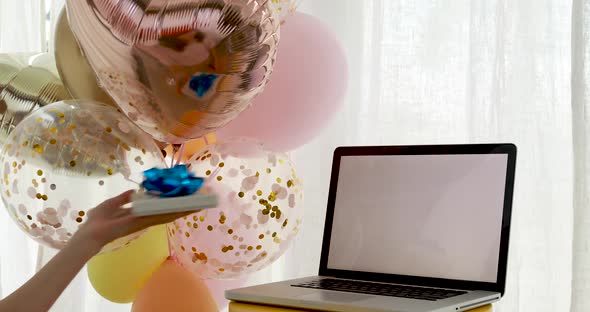 Crop Person Celebrating Birthday with Friends Online alt