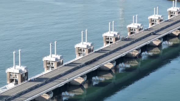 The Oosterscheldekering is a Flood Defense System in the Netherlands Part of the Delta Works in the alt