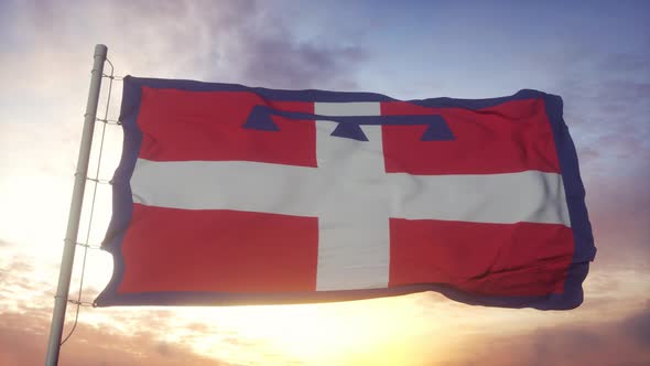 Piedmont Flag Italy Waving in the Wind Sky and Sun Background alt