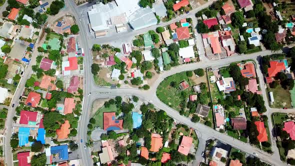 Overhead view truck left of the residential neighborhood of Mahaai Buurt, Willemstad, Curacao, Dutch alt