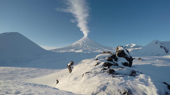 Eruption Klyuchevskoy Volcano - Active Volcano of Kamchatka Peninsula