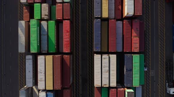 Aerial View Of Stackable Shipping Container At Terminal. alt