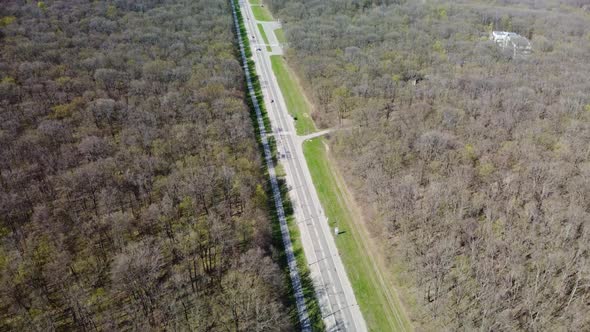 Aerial view on road driveway on sunny spring day