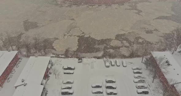 The Winter View of Small Apartment Complex Courtyards Roof Houses Covered Snow alt