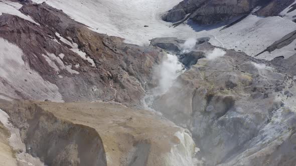 Aerial Drone Footage of Mutnovsky Volcano Crater with Fumaroles