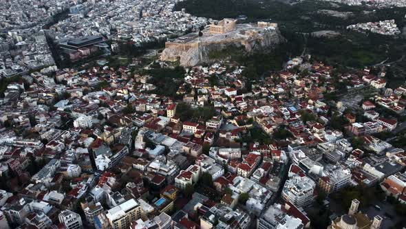 Drone View of the Old Streets at the Foot of the Acropolis of Athens in Athens