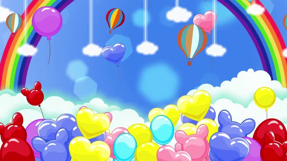 Colorful Cartoon Balloons And A Rainbow