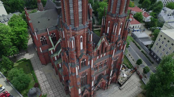 Downup Drone Aerial Video of the Catholic Church in Warsaw Poland