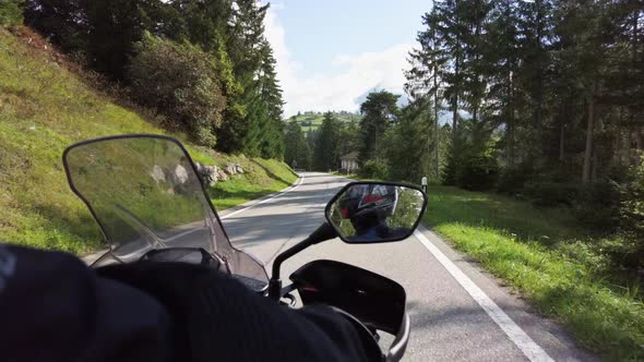 POV Biker Rides on Motorbike By Scenic Green Mountain Road Swiss Alp Moto Trip alt