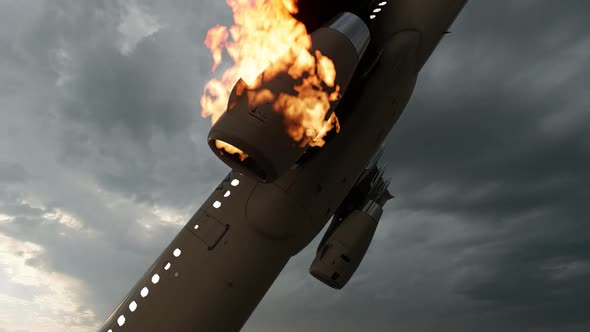 Passenger Plane With Engine Burning Down