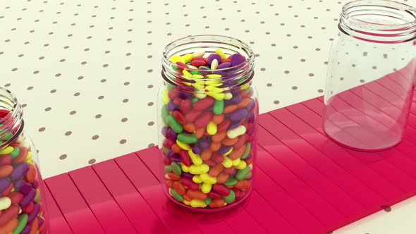 Satisfying Animation With Jars That Are Filled With Candy Looped 4k
