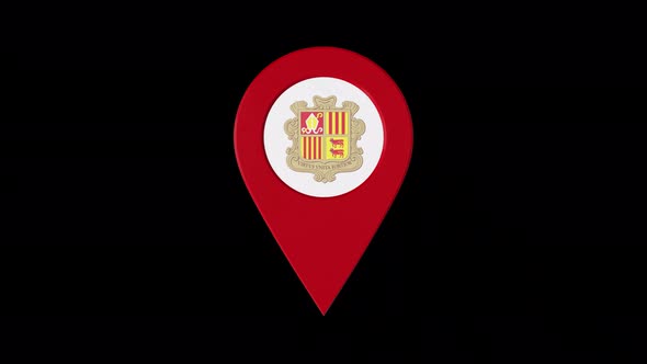3D Rotating Pin Icon Animation With Andorra  Coat Of Arms Alpha Channel 4K alt