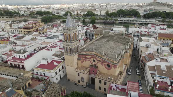 Aerial view of Royal Parrish Church of Senora Santa Ana; Seville, Spain