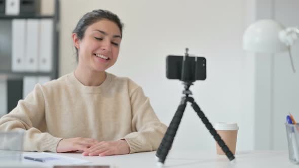 Indian Woman Blogging on Smartphone, Video Recording  alt