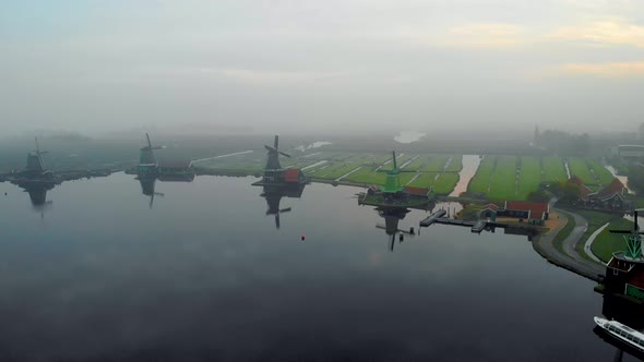 Wooden Wind Mill at the Zaanse Schans Windmill Village During Winter with Sfogy Landscape Wooden alt