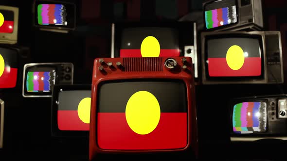 The Australian Aboriginal Flag on Retro TVs.