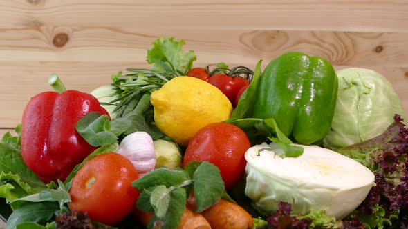 Vegetables on a Tray Close-up. Vegetables on the Kitchen Counter. Tomato Cucumber Zucchini Onion