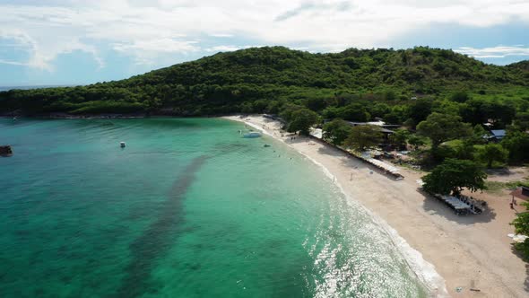 Aerial view of Koh Larn beach, Pattaya with blue turquoise seawater