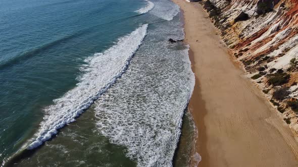 Drone View of a Long Sandy Beach in Portugal in Sunny Weather