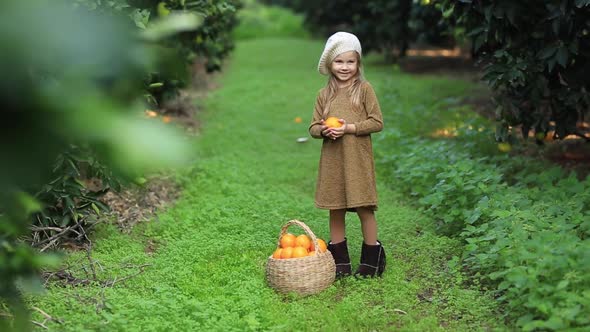 Fruit Basket Girl with Orange in Hands