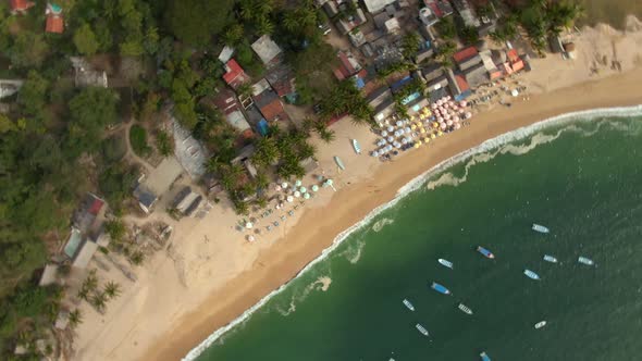Aerial View Of Scenic Yelapa Beach Near Puerto Vallarta In Jalisco, Mexico In Summer. fast drone orb alt