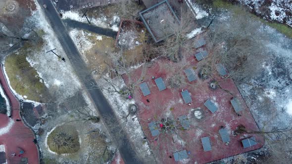 Aerial table tennis outdoor playground in winter