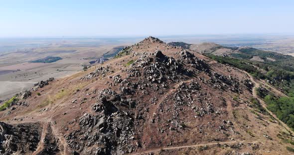 Hiking Trail On The Oldest Mountains Of Macin In Tulcea County, Dobrogea, Romania. Aerial alt