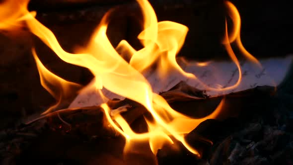 Manuscript Pages Are Burning in Fire. Bonfire of Burning Manuscript alt