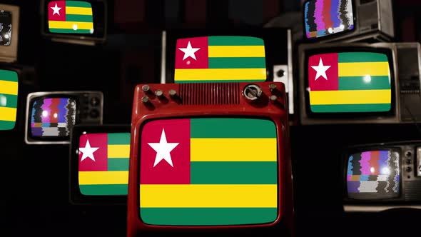 Flag of Togo on Retro TVs. 4K.