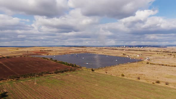 Aerial View of Solar Panels Farm Solar Cell with Sunlight