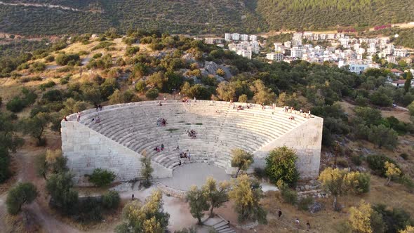 Aerial Antiphellos Antique Theater and Tourists 4K alt