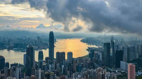 Hong Kong cityscape urban in morning scene, time-lapse of global business finance communication alt