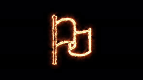 The flag is on fire. Animation on a black background burning in a flame. alt