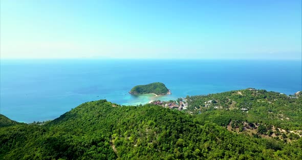 Aerial Shot of Blue Sea and Small Island Koh Phangan Thailand