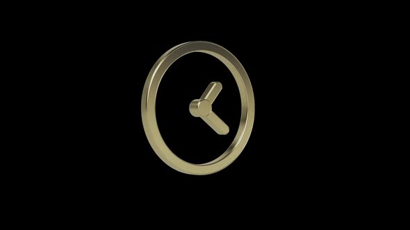 Golden Icon. Clock Rotate Around it Axis . Seamless Loop With Alpha Channel.  alt