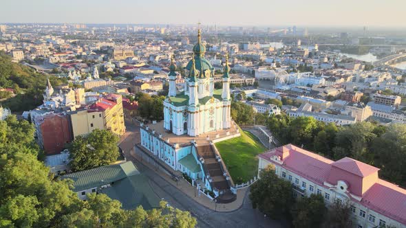 Aerial View of St. Andrew's Church in the Morning. Kyiv, Ukraine alt