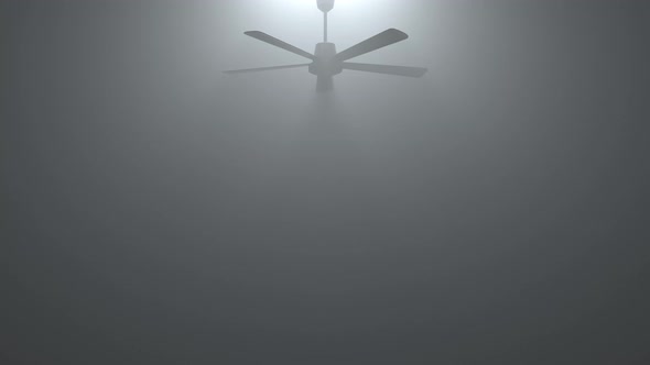 Monochromatic Looping Ceiling Fan in Empty Hazy Smoke Filled Space