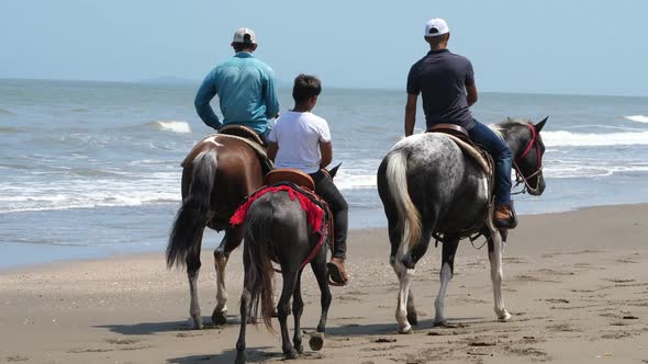 Country Family Riding Horse on the Seashore Closeup