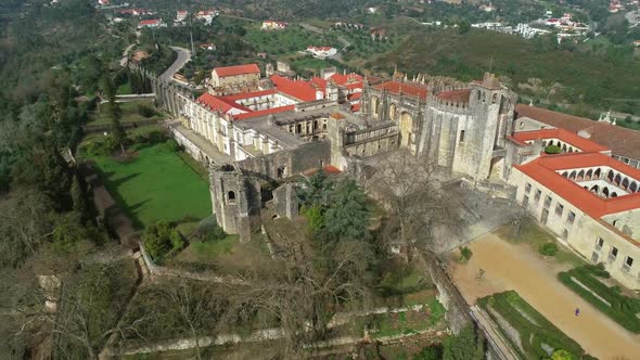 Aerial of Monastery Convent of Christ in Portugal alt