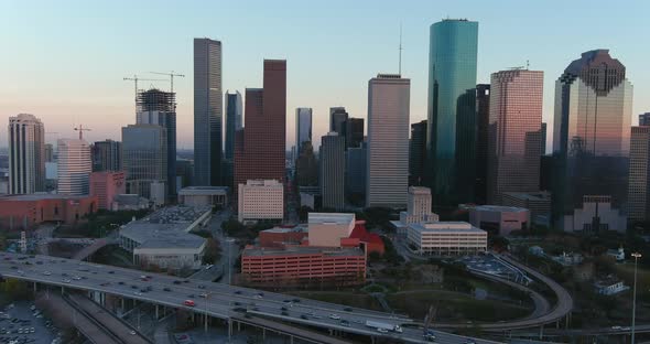 4k aerial of downtown Houston at night alt