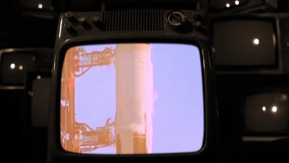 Apollo 11 Launch on a Retro Television. Dolly In. Sepia Tone. alt