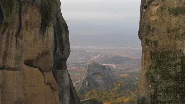 Aerial View of the Rock Formations Near Meteora Monasteries