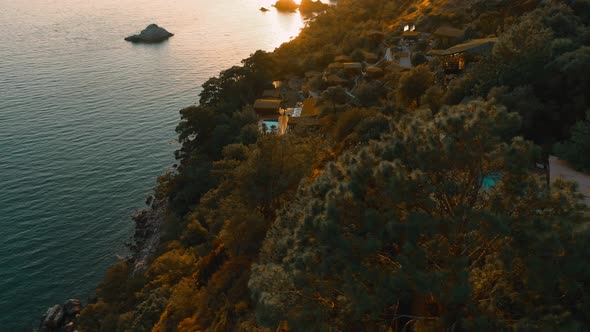 hotel, sea ,forrest and drone footage