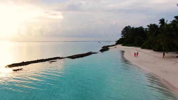 Drone Flyuing Along Maldive Paradise Tropical Island