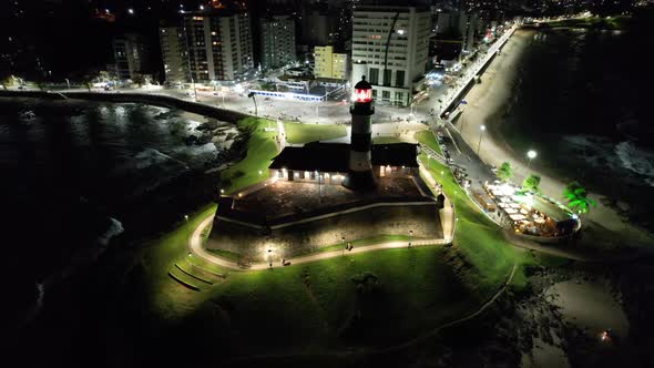 Night aerial view of tourism postal card at downtown Salvador Bahia Brazil. alt