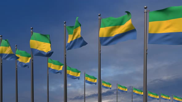 The Gabon Flags Waving In The Wind  - 4K alt