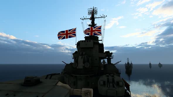 British Warship Facing Enemy Warships alt