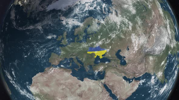 4K Globe Map of Ukraine with a flag (Highlighted) alt