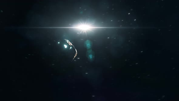 Glowing Alien Asteroid Flying Through Deep Space